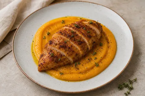 Imagen ilustrativa de Pollo especiado con crema de calabaza