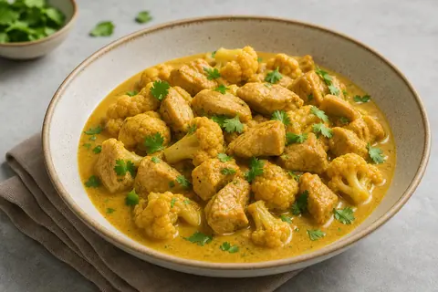 Imagen ilustrativa de Pavo al curry suave con coliflor