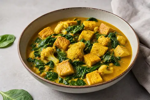 Imagen ilustrativa de Tofu al curry con espinaca y coliflor