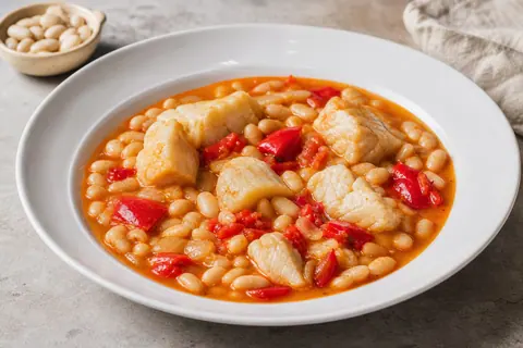 Imagen ilustrativa de Alubias blancas con bacalao y pimiento