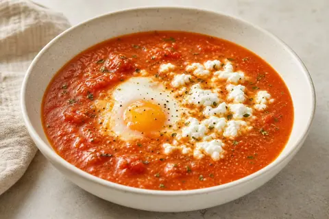 Imagen ilustrativa de Sopa de tomate con huevo y cottage