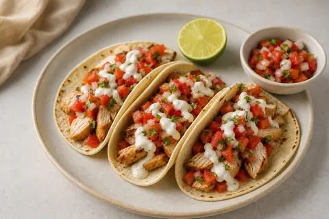 Imagen ilustrativa de Tacos de pollo, pico de gallo y yogur