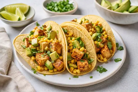 Imagen ilustrativa de Tacos de tofu, maíz y aguacate