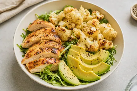 Imagen ilustrativa de Bowl ligero de pollo, coliflor y aguacate