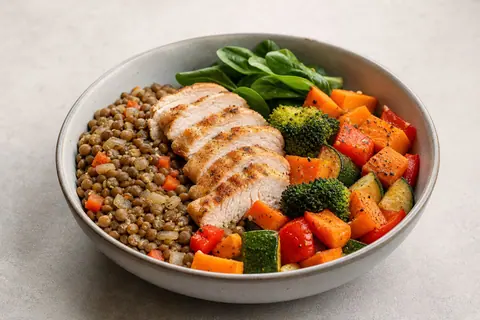 Imagen ilustrativa de Bowl de pavo, lentejas y verduras