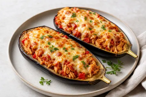 Imagen ilustrativa de Berenjena rellena de pollo y tomate