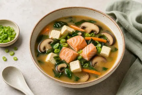 Imagen ilustrativa de Sopa miso con salmón, tofu y verduras