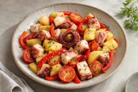 Imagen ilustrativa de Ensalada templada de pulpo, patata y pimiento