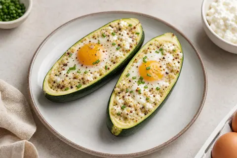Imagen ilustrativa de Calabacines rellenos de huevo, cottage y quinoa
