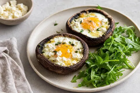 Imagen ilustrativa de Portobellos rellenos de huevo y feta