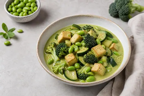 Imagen ilustrativa de Curry verde de edamame, tofu y verduras