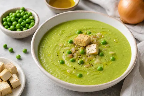 Imagen ilustrativa de Crema rápida de guisantes con tofu