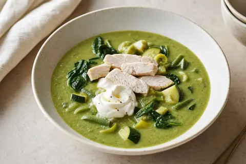 Imagen ilustrativa de Crema verde de verduras con queso crema light y pavo