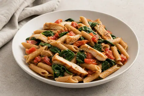 Imagen ilustrativa de Pasta integral con pollo, espinaca y tomate