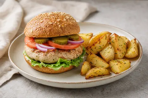 Imagen ilustrativa de Hamburguesa de pavo con patatas al horno