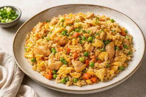 Imagen ilustrativa de Arroz salteado con pollo, huevo y verduras