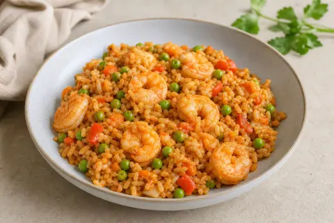 Imagen ilustrativa de Arroz marinero con gambas y guisantes