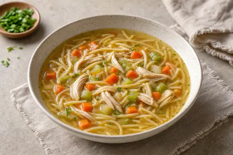 Imagen ilustrativa de Sopa de pollo, verduras y fideos integrales