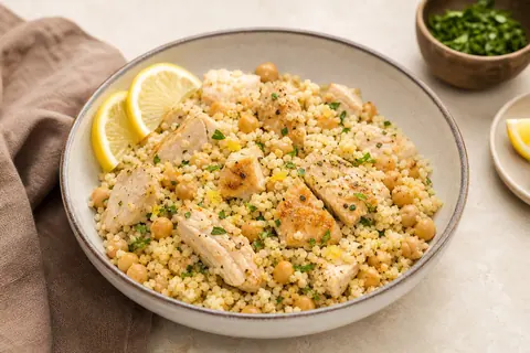 Imagen ilustrativa de Cuscús de pollo, garbanzos y limón