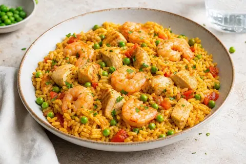 Imagen ilustrativa de Paella rápida de pollo y marisco