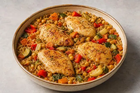 Imagen ilustrativa de Arroz al horno con pollo, garbanzos y verduras