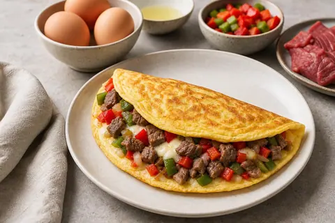 Imagen ilustrativa de Tortilla rellena de ternera, queso y verduras