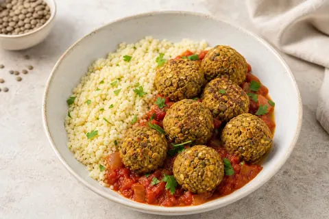 Imagen ilustrativa de Albóndigas de lentejas y tofu con cuscús