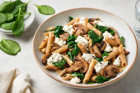 Imagen ilustrativa de Pasta rápida con champiñones y queso fresco