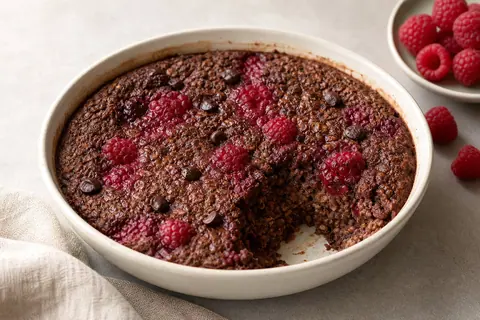 Imagen ilustrativa de Baked oats de cacao y frambuesa