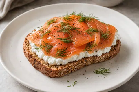 Imagen ilustrativa de Tostada de cottage, salmón y eneldo