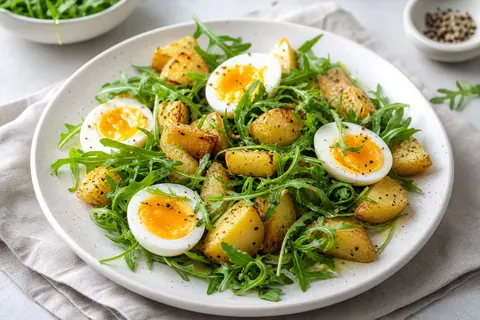 Imagen ilustrativa de Ensalada de desayuno con huevo, patata y rúcula