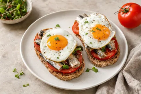Imagen ilustrativa de Tostadas de sardina, tomate y huevo