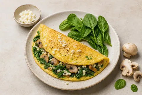 Imagen ilustrativa de Tortilla de espinaca, feta y champiñones