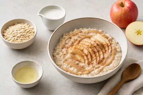 Imagen ilustrativa de Porridge de avena con claras, manzana y tahini