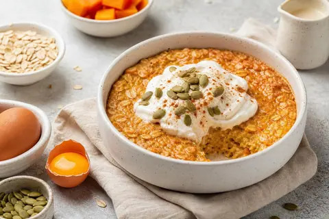 Imagen ilustrativa de Baked oats de calabaza y queso batido