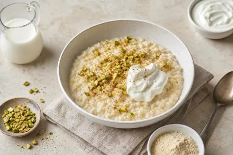 Imagen ilustrativa de Arroz dulce de skyr, pistacho y cardamomo