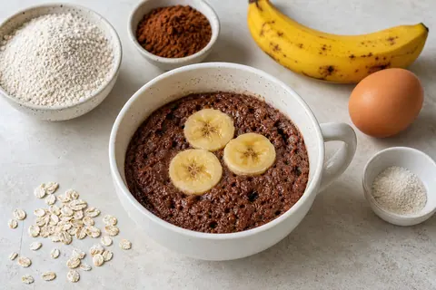 Imagen ilustrativa de Mugcake proteico de cacao, plátano y avena