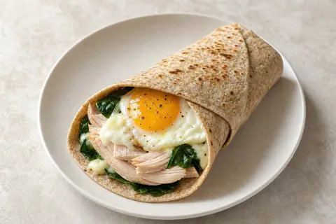 Imagen ilustrativa de Wrap proteico de pavo braseado, huevo y espinacas