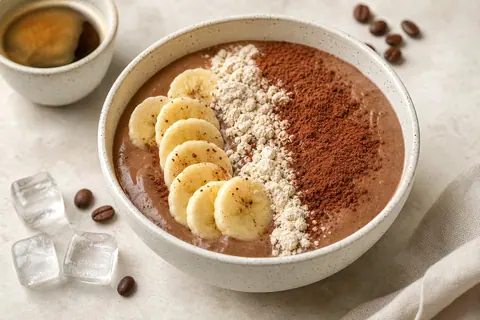 Imagen ilustrativa de Smoothie bowl 'wake up' de café, cacao y plátano