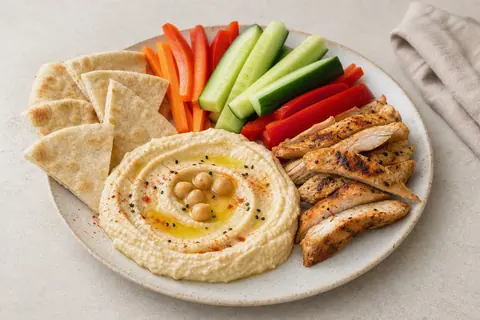 Imagen ilustrativa de Hummus con pollo y crudités