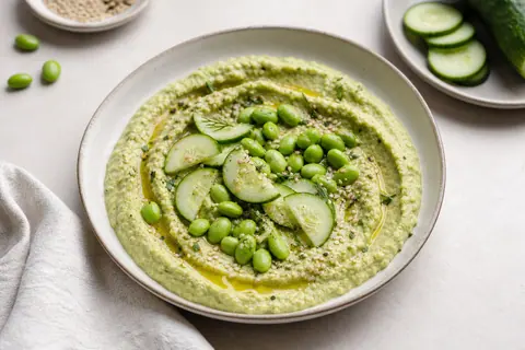 Imagen ilustrativa de Hummus con edamame y pepino