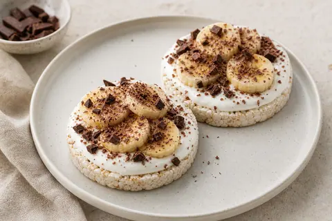 Imagen ilustrativa de Tortitas de arroz con cottage, plátano y cacao