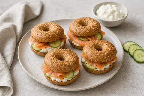 Imagen ilustrativa de Mini bagel de salmón, cottage y pepino
