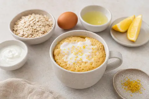 Imagen ilustrativa de Bizcocho de taza de avena, huevo y limón