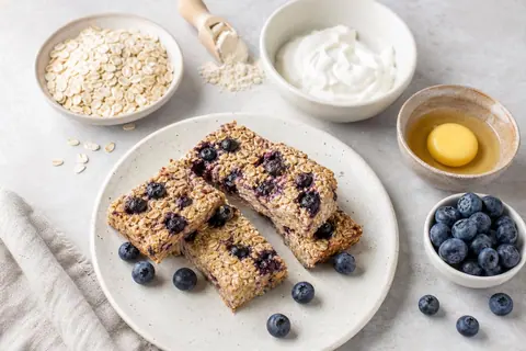 Imagen ilustrativa de Barritas de avena, queso batido y arándanos