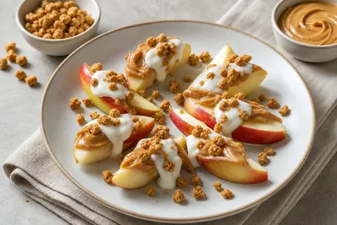 Imagen ilustrativa de Manzana con crema de cacahuete y soja crujiente