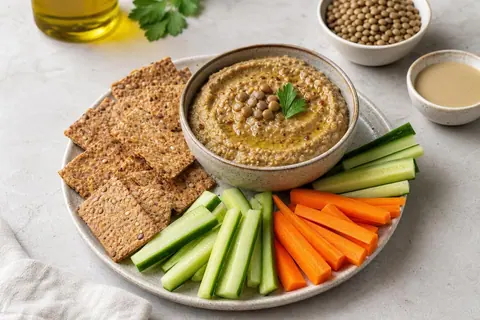 Imagen ilustrativa de Paté de lentejas con crudités y pan crujiente