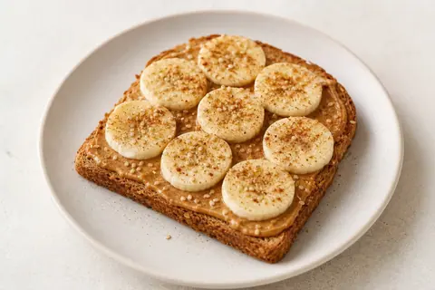 Imagen ilustrativa de Tostada crujiente de crema de cacahuete y plátano