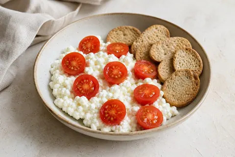 Imagen ilustrativa de Dipping bowl de queso cottage, cherrys y tostadas