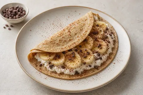 Imagen ilustrativa de Crepe-wrap dulce de yogur griego, plátano y cacao